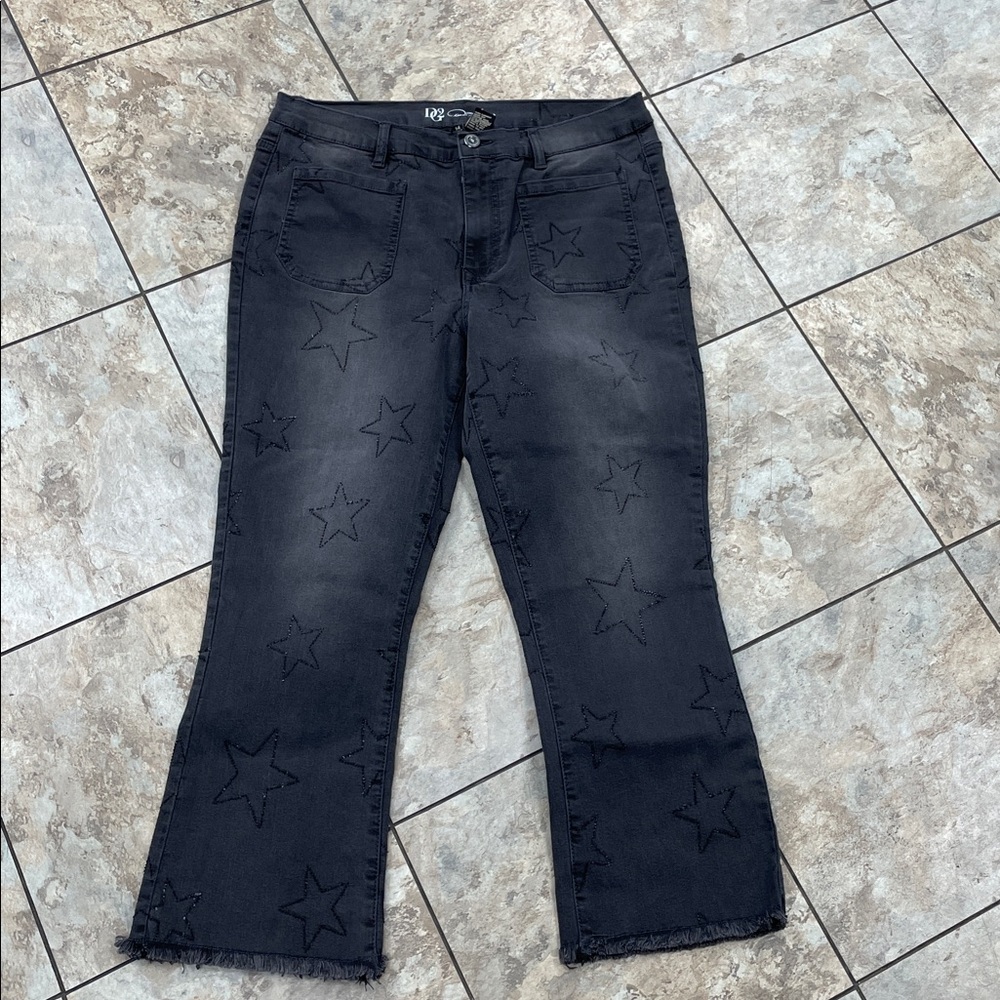 DG2 Diana Gilman Women Size 14 black Wash Star High Rise Raw Hem Crop Jeans